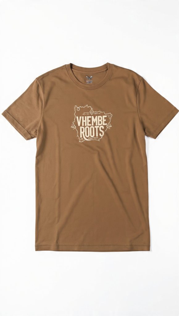 Earth brown Vhembe Roots Heritage T-shirt with cultural print.